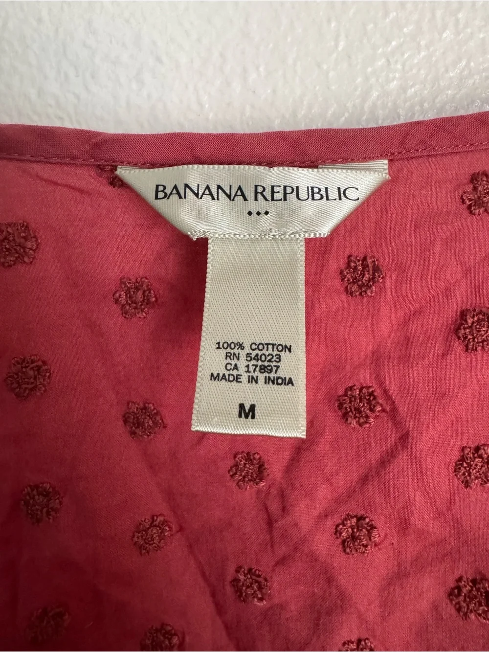 Banana Republic Pink Swiss Dot Peasant Blouse Medium Boho Cottagecore Cotton Top
